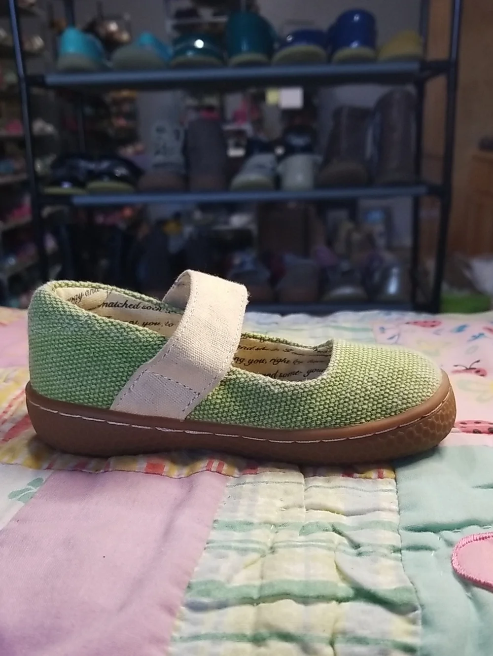 Livie & Luca Light Green Canvas Mary Jane Shoes with Tan Soles Size 6 Carta II